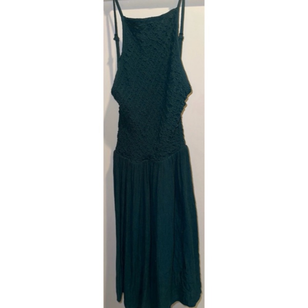 Volcom Halter Knitted Maxi Green Backless Strappy Back Flowy Dress Knee Length